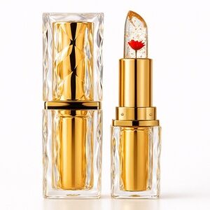 Elegant Gold and Red Flower Lipstick